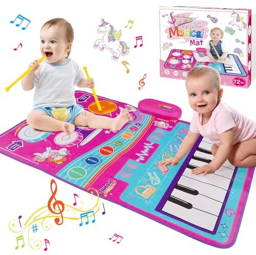 HappyGoLucky Giochi Bambina 1 2 3 4 Anni, Tappeto Gioco Bambini Unicorno Regalo Bimba 1-4 Anni Regali Giochi Bambini 1 2 3 Anni Tappeto Musicale Gioco Bambino 1 Anno 2 3 Anni Regali di Natale