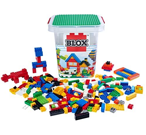 Simba BLOX 500 mattoncini per bambini dai 4 anni in su, pietre assortite, 16 finestre, 4 porte, con piastra di base, completamente compatibile, colori assortiti, multicolore