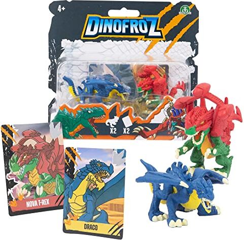 Giochi Preziosi , Dinfroz, T-Rex Virus + Soldier Dragon 2 Personaggi da 5 cm, 2 Dino Card incluse per Scoprire La Potenza Dei Personaggi, Per Bambini A Partire Dai 3 Anni