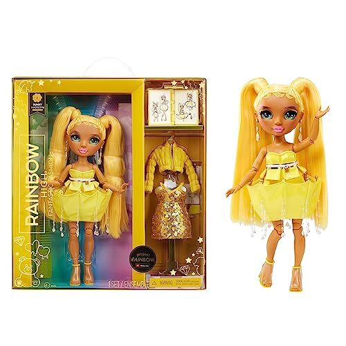 Rainbow High Fantastic Fashion Doll SUNNY MADISON Bambola fashion gialla da 11" e set da gioco con 2 abiti e accessori alla moda Età 4-12 anni