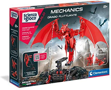 Clementoni - Scienza Build-Drago Fluttuante, Set di Costruzioni, Laboratorio Meccanica, Gioco scientifico (Versione in Italiano), Bambini 8 Anni+, Made in Italy, Multicolore,