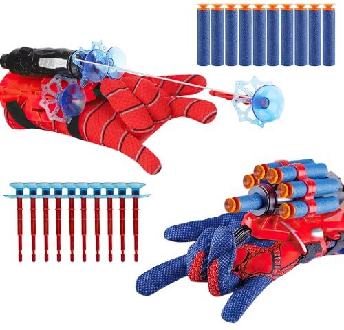 LUFEIS Launcher Glove, Set di 2 Spiderman Launcher Glove, Guanti Spiderman Bambino, Lanciatore da Polso, Spara Ragnatele, Guanti Cosplay in Plastica per Bambini, Web Shooter Giocattoli Educativi Set.