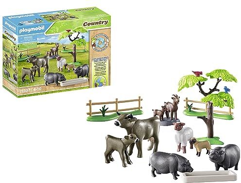 Playmobil Country  Animali della fattoria,con adorabili mucche, capre, pecore e maiali vietnamiti, giocattolo per bambini dai 4 anni in su