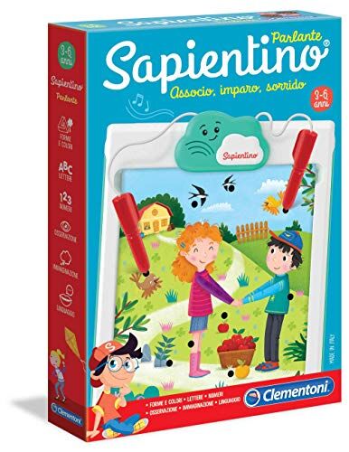 Clementoni Sapientino Parlante New Gioco Educativo, Multicolore, , 3 6 anni, include Banchetto, modulo doppio spinotto, schede illustrate, batterie
