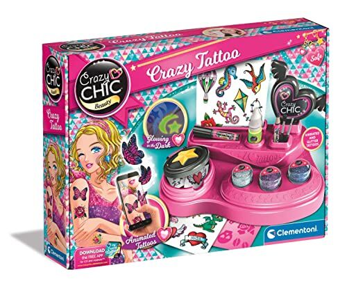 Clementoni Chic-Crazy Kit Temporanei, Laboratorio Tattoo, Gioco Creativo Tatuaggi Bambini 6 Anni, Multicolore,