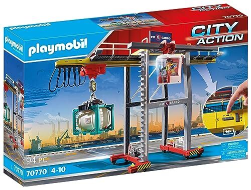 Playmobil City Action  Gru a Portale elettrica con contenitori, Motore per sterzare, dai 4 Anni
