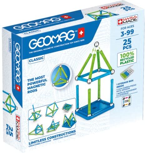 Geomag Classic 25 Pieces- Magnetic Construction for Children Green Collection 100 Percent Recycled Plastic Educational Toys