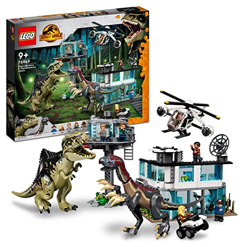 Lego Jurassic World l’Attacco del Giganotosauro e del Terizinosauro, Dinosauri Giocattolo e 6 Minifigure, Giochi per Bambini e Bambine, Idee Regalo di Compleanno, Dino