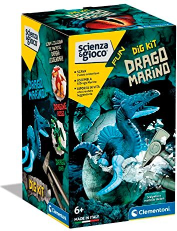 Clementoni - Scienza Fun-Dig Drago Marino-Fossili da Scavare e Assemblare, Kit Archeologo, Gioco Scientifico 7 Anni, Versione in Italiano-Made in Italy, Colore, Medio,