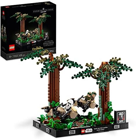 Lego Star Wars Diorama Inseguimento con lo Speeder su Endor con Luke Skywalker, Principessa Leia e Scout Trooper, Set da Il Ritorno dello Jedi Collezione