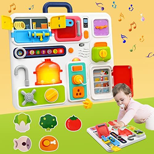 AiTuiTui Gioco Bambino 1 Anno Ragazzi Ragazze Regalo di Compleanno, 10 in 1 Lavagna Sensoriale Giocattoli per Bambini per 1 2 3 Anni, Bambini Educativo Viaggio Cucina Giocattoli con Musica Luce