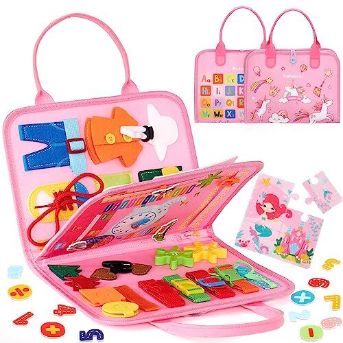 hahaland Busy Board Giochi Montessori 2 Anni, Giochi Bambina 2 3 Anni Educativo Unicorno Regalo, Pannello Sensoriale con 9 attività