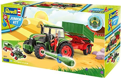 Revell 00817 817 Trattore junior con rimorchio e personaggio, 4 kit con sistema a vite per bambini dai 4 anni in su, con ottime funzioni, verde, lunghezza ca. 46 cm