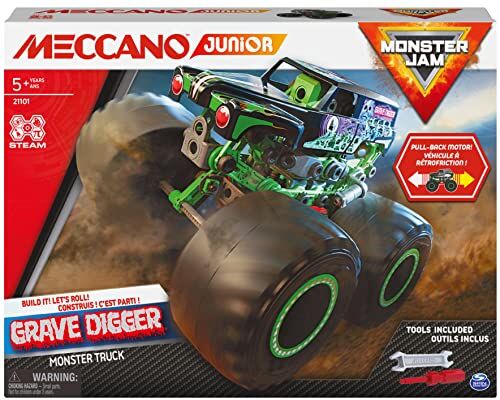 MECCANO Junior, Kit di Costruzione Veicolo Grave Digger Monster Jam, con Motore a retrocarica dai 5 Anni