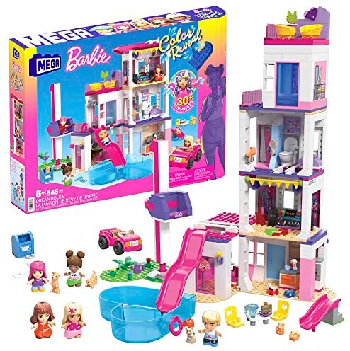 Mega Barbie Color Reveal- Casa dei Sogni, set di costruzioni con oltre 25 sorprese, 5 mini bambole e 6 animali, set Giocattolo e regalo per Bambini 5+ Anni,