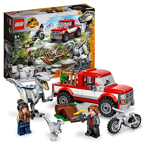 Lego Jurassic World La Cattura dei Velociraptor Blue e Beta, Dinosauri Giocattolo, Camion e Moto, Idea Regalo, Giochi per Bambini e Bambine, Dino