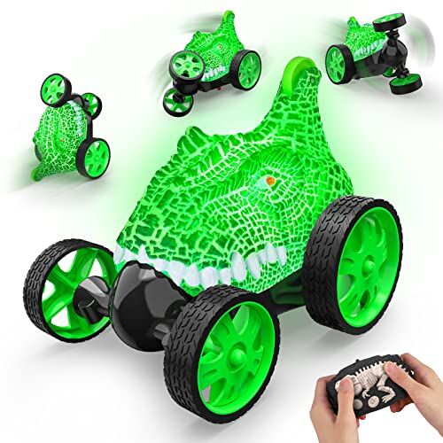 Sootouo Macchina Telecomandata Acrobatica Dinosauro, Auto Radiocomandata con Luci Ricaricabile Mini RC Car Macchinine Giocattolo per Bambini, Giochi Bimbo 3 4 5 6 7 8 9 10 Anni Regalo Pasqua Natale