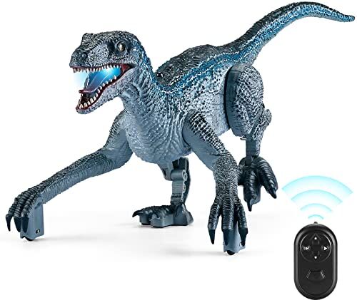 URBZUE Dinosauro Telecomandato Giocattolo, Giocattolo Elettrico RC Dinosaur, Velociraptor con Luce LED e Suono per Camminare e Ruggire, Realistico T-Rex Dinosaur, Regalo per Bambini 3+ Ragazzi Ragazze