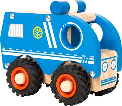 Small Foot - Auto della Polizia Legno, per Bambini dai 18 Mesi, certificata FSC al 100%, Grazie alle Ruote gommate Giocattoli, Colore Blu,