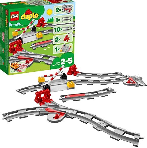 Lego DUPLO Binari Ferroviari, Giochi per Bambini e Bambine in Età Prescolare da 2-5 Anni con Mattoncino Sonoro e Passaggio a Livello per Ampliare un Percorso del Treno, Giocattoli Educativi