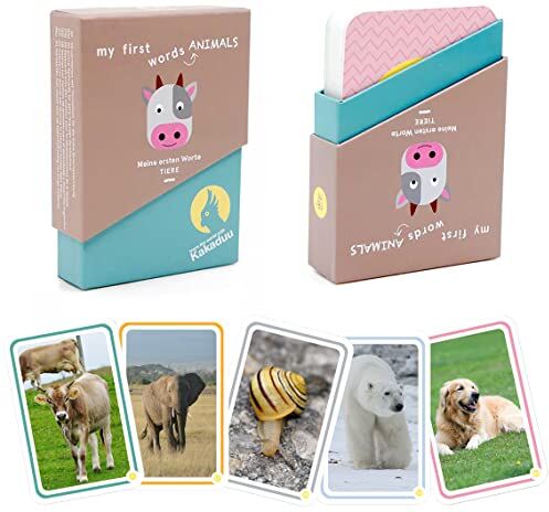 Kakaduu Le mie prime parole animali: Il gioco educativo da 1 anno di . 50 flash cards (Montessori) con foto di animali per imparare le prime parole.