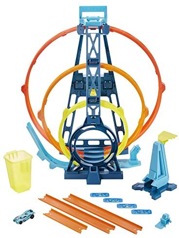 Hot Wheels Track Builder Kit Triplo Loop, Set Regalo con 3 Loop per Bambini da 6 a 12 Anni, con Una macchinina Scala 1:64 e connettori, imballaggio sostenibile,