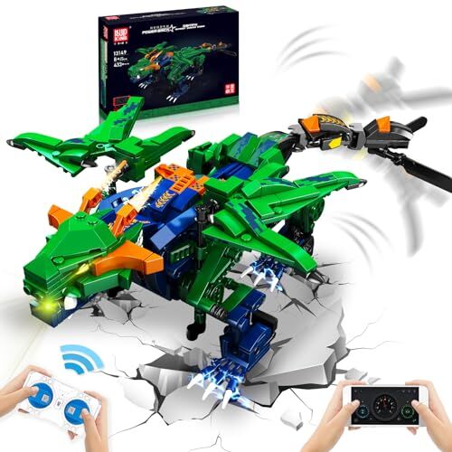 Sealilac Giocattolo Drago Telecomandato Bambini, Set di Costruzione del Drago Tecnologia Giocattolo Drago Telecomando Controllo App, Tecnologia Giocattolo Drago Costruzione Regalo per Ragazzi (Verde)