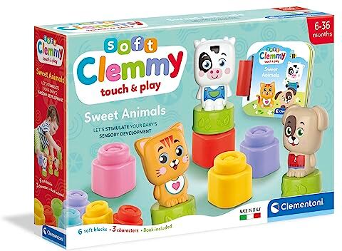 Clementoni - Soft Clemmy-Sweet Animals Book Playset-Mattoncini Morbidi, Set Costruzioni Prima Infanzia, Gioco Bambini 6 Mesi-Made in Italy, Colore Multilingua,