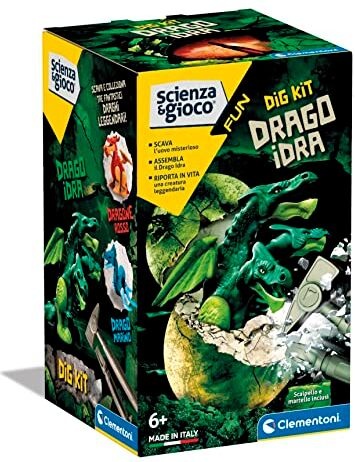 Clementoni - Scienza Fun-Dig Drago Idra-Fossili da Scavare e Assemblare, Kit Archeologo, Gioco Scientifico 7 Anni, Versione in Italiano-Made in Italy, Colore, Medio,