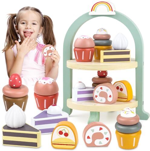 Airlab Cucina Giocattolo per Bambini Bambino, Giochi Accessori Cibo Cucina, Torta Dessert in Legno, Giocattolo Educativo Montessori, Regalo Compleanno Pasqua Halloween Natale Ragazzo Ragazza 3+ Anni