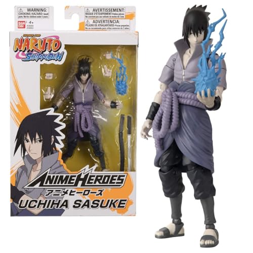 Bandai Anime Heroes, Naruto Shippuden, Action figure Anime heroes 17 cm, Sasuke Uchiwa, Licenza Ufficiale, Figurina articolata Sasuke,