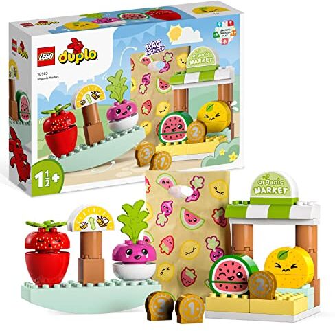 Lego DUPLO My First Mercato Biologico, Set Creativo con Cibo Giocattolo per Bambini e Bambine da 18 mesi a 3 anni, Giochi Educativi Impilabili per Imparare i Numeri