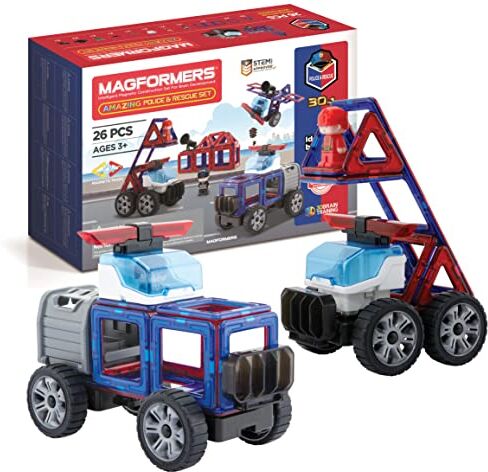 Magformers Amazing Police And Rescue Magnetic Building Blocks Tile Toy. Makes Cars And Buildings in A Police Theme. A STEM Toy for Children Aged 4+. with Police Character And Car.