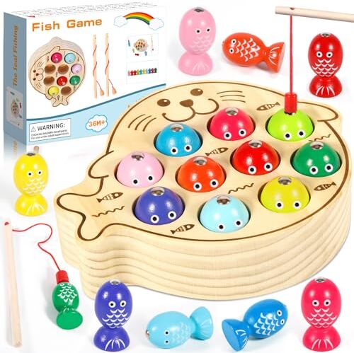 GUHAOOL Giochi Bambini 2 Anni, Giochi in Legno Pesca per Bambini, Giochi Montessori mit 10 Pesci e Due Canne da Pesca, Pesca Pesciolini Gioco Magnetico, Giochi Educativi Bambini per 2 3 4 5 Anni