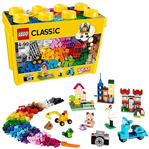 Lego Classic Scatola Mattoncini Creativi Grande, Set per Costruire Macchina Fotografica, Vespa e Ruspa Giocattolo, Giochi per Bambini e Bambine da 4 Anni, Contenitore Idee Creative, Idea Regalo