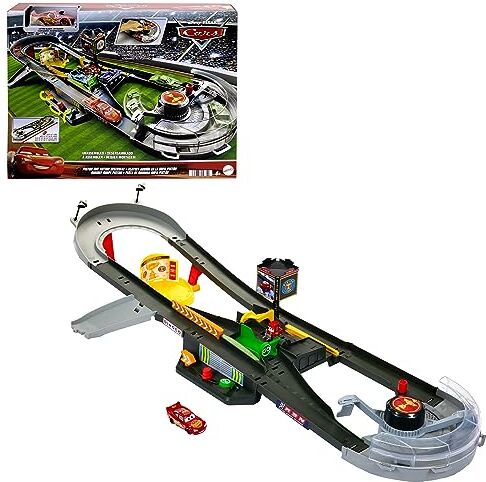 Mattel Disney Pixar Cars Pista Azione Piston Cup, playset pista interattiva con macchinina die-cast Saetta McQueen inclusa, giocattolo per bambini, 4+ anni,