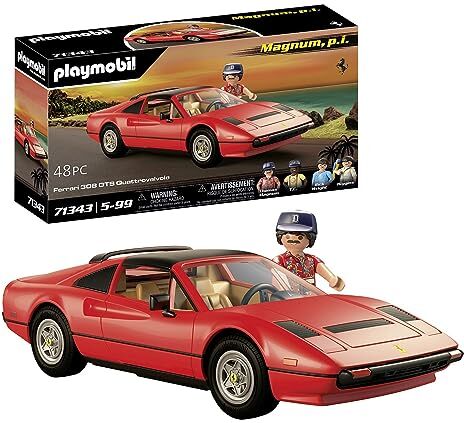 Playmobil Famous Cars  Magnum, P.I. Ferrari 308 GTS Quattrovalvole, pezzo da collezione per gli appassionati di auto, giocattolo per collezionisti e bambini a partire dai 5 anni