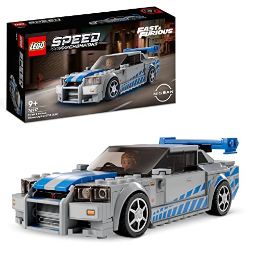 Lego Speed Champions 2 Fast 2 Furious Nissan Skyline GT-R (R34) Macchina Giocattolo da Costruire, Modellino Auto da Collezione 2023 con Minifigure, Giochi per Bambini e Bambine da 9 Anni in su