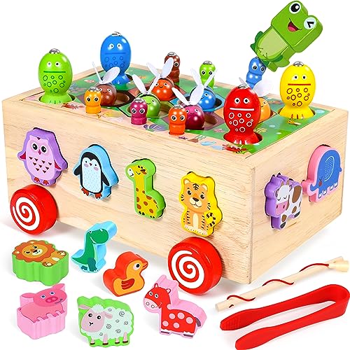 COOLJOY Giochi Montessori 1 2 3 Anni   Giochi Bambini 1 Anno Montessori Magnetici Educativi   Giochi Bambini 2 3 Anni Animali Macchinina Giocattolo in Legno