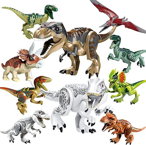 Huten Set di 10 giocattoli a forma di dinosauro, personaggi giurassici, tirannosauro, Rex, pterodattilo, triceratopo, velociraptor, set di giocattoli educativi per bambini