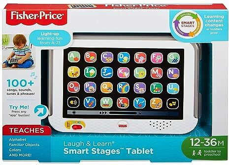 Fisher Price Tablet Ridi e Impara, tablet con tecnologia Smart Stages e tre livelli di gioco, tante canzoncine, frasi e suoni per crescere e imparare, giocattolo per bambini, 12+ mesi,