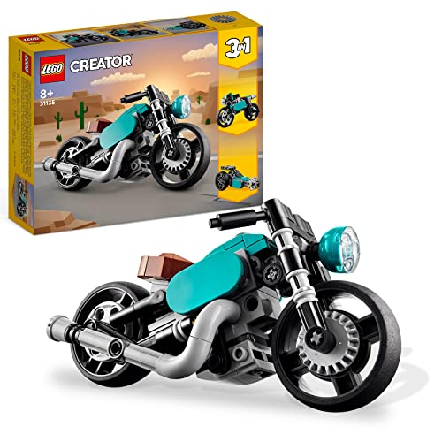 Lego Creator Motocicletta Vintage, Set 3 in 1 con Moto Giocattolo Classica, Road Bike e Macchina Dragster, Giochi per Bambini, Ragazzi e Ragazze