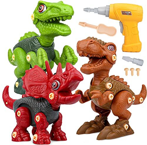 Vanplay Dinosauri Giocattolo con Trapano Giocattolo, Smontaggio Costruzioni includono Tyrannosaurus Rex, Velociraptor e Triceratops per Bambini 3 anni