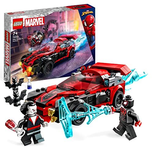 Lego Marvel Miles Morales vs. Morbius, Spider-Man Giocattolo da Costruire per Bambini e Bambine con Macchina da Corsa e Minifigure di Spidey