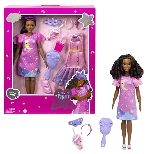 Barbie La Mia Prima, Bambola Alta 34 cm con Busto Morbido e Arti snodati, Abiti e Accessori per Serate di Festa e Momento della Nanna, Giocattolo per Bambini 3+ Anni,