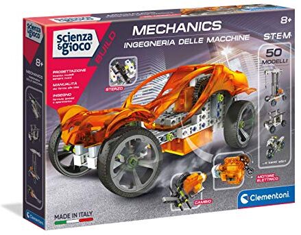 Clementoni Laboratorio di Meccanica Ingegneria delle Macchine Set di Gioco Educativo per Scoprire la Meccanica, Set di Costruzioni per Bambini da 8 Anni