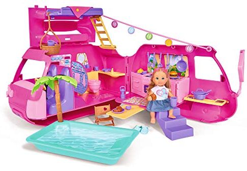 Simba Evi Love per le vacanze in camper, con oltre 40 pezzi, bambola 12 cm