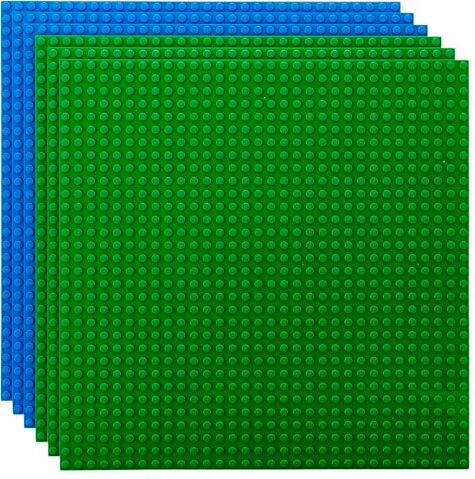 Strictly Briks Set da 6 basi per Costruzioni impilabili Compatibile con Tutte Le Principali Marche 25,4 x 25,4 cm Verde, Blu