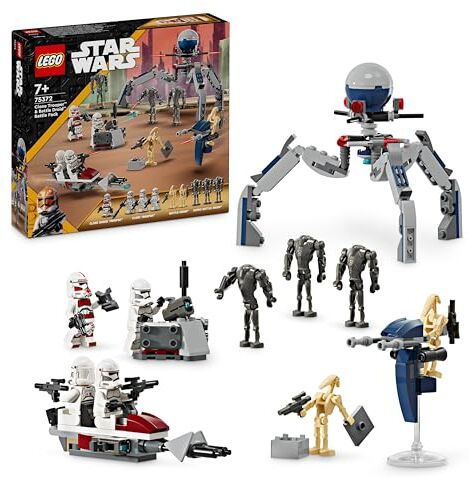 Lego Star Wars Battle Pack Clone Trooper e Battle Droid Set da Battaglia con Veicolo Giocattolo Speeder Bike, Tri-Droide e Postazione Difensiva, Regalo per Bambini e Bambine da 7 Anni in su