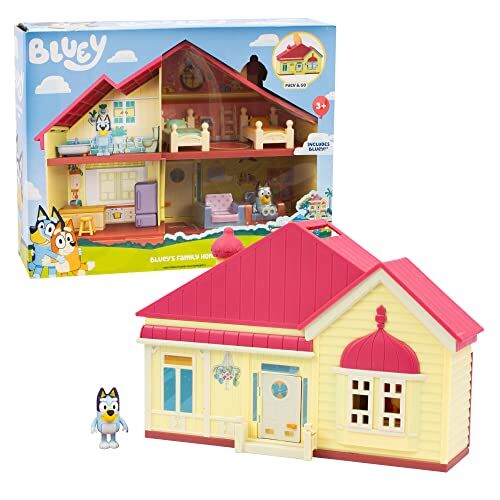 Giochi Preziosi , Casa di Bluey Playset, Set da Gioco con Statuine, Include 1 Personaggio Articolato Bluey, 10 Oggetti di Arredo, Casa Giocattolo Compatta con Maniglia Incorporata